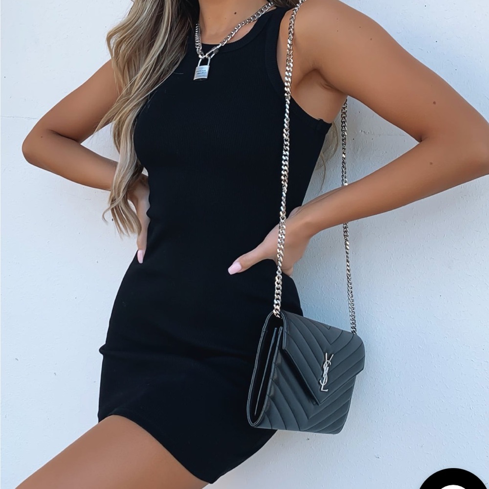 White Fox Black Ribbed Dress